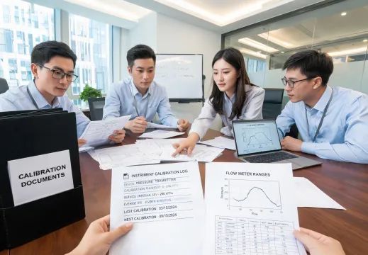 Engineering team reviewing service documents