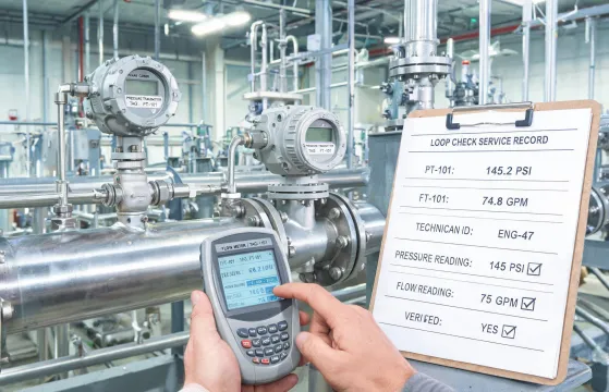 Process plant loop check with pressure transmitter